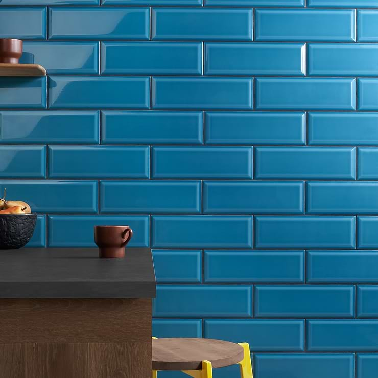 Rise Marine Blue 4x12 Beveled Glossy Ceramic Subway Tile