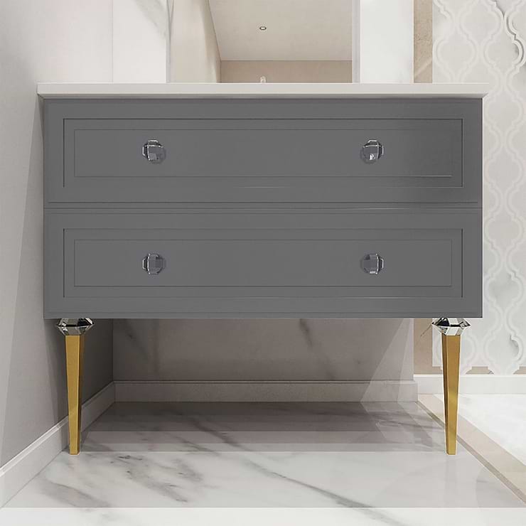 Alma Grigio Gray 36" Vanity with Gold  and Lucite Legs and Hardware