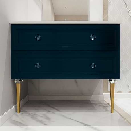 Alma Turchese Blue 36" Vanity with Gold Legs and Lucite Hardware