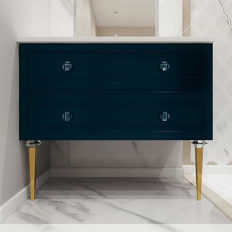 Alma Turchese Blue 36" Vanity with Gold  and Lucite Legs and Hardware