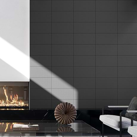 Kinzie Waffle Charcoal Black 8x16 Textured Matte Ceramic Tile