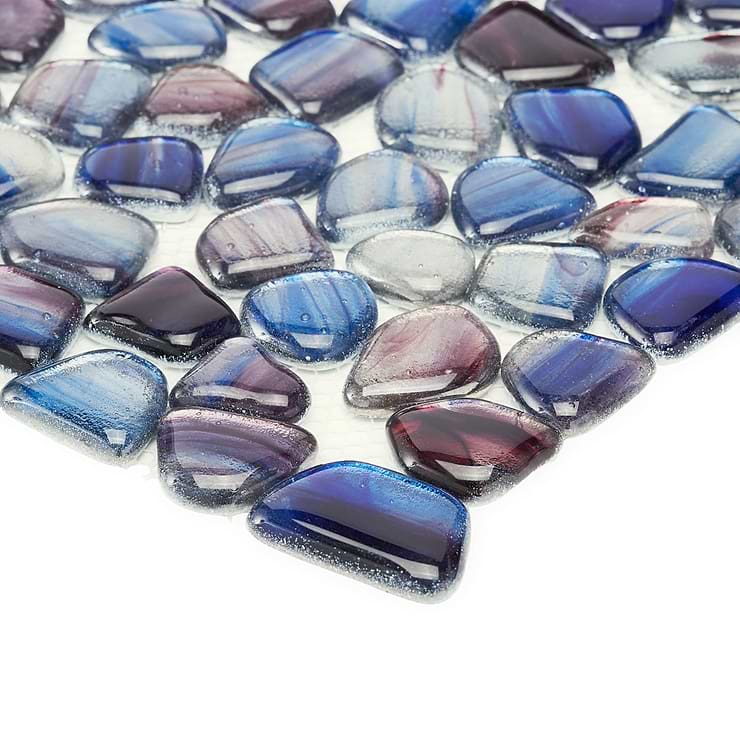 Komorebi Pebble Bayou Blue Polished Glass Mosaic Tile