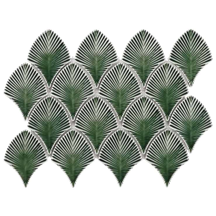 Nabi Deep Emerald Green 3x4" Fishscale Polished Glass Mosaic Tile
