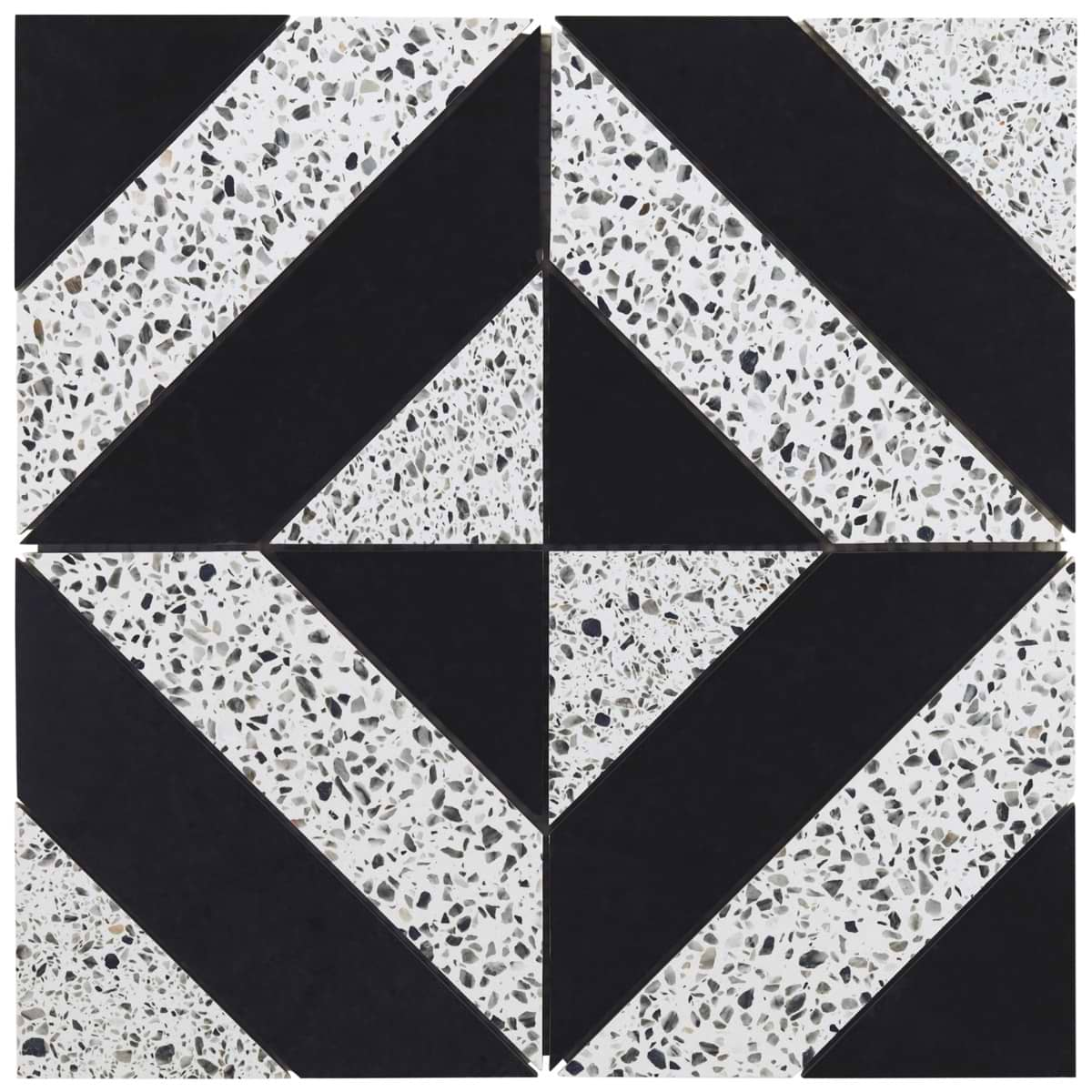 Cleopatra Diagonal Truffle White Terrazzo and Nero Marquina Black Marble Polished Mosaic Tile