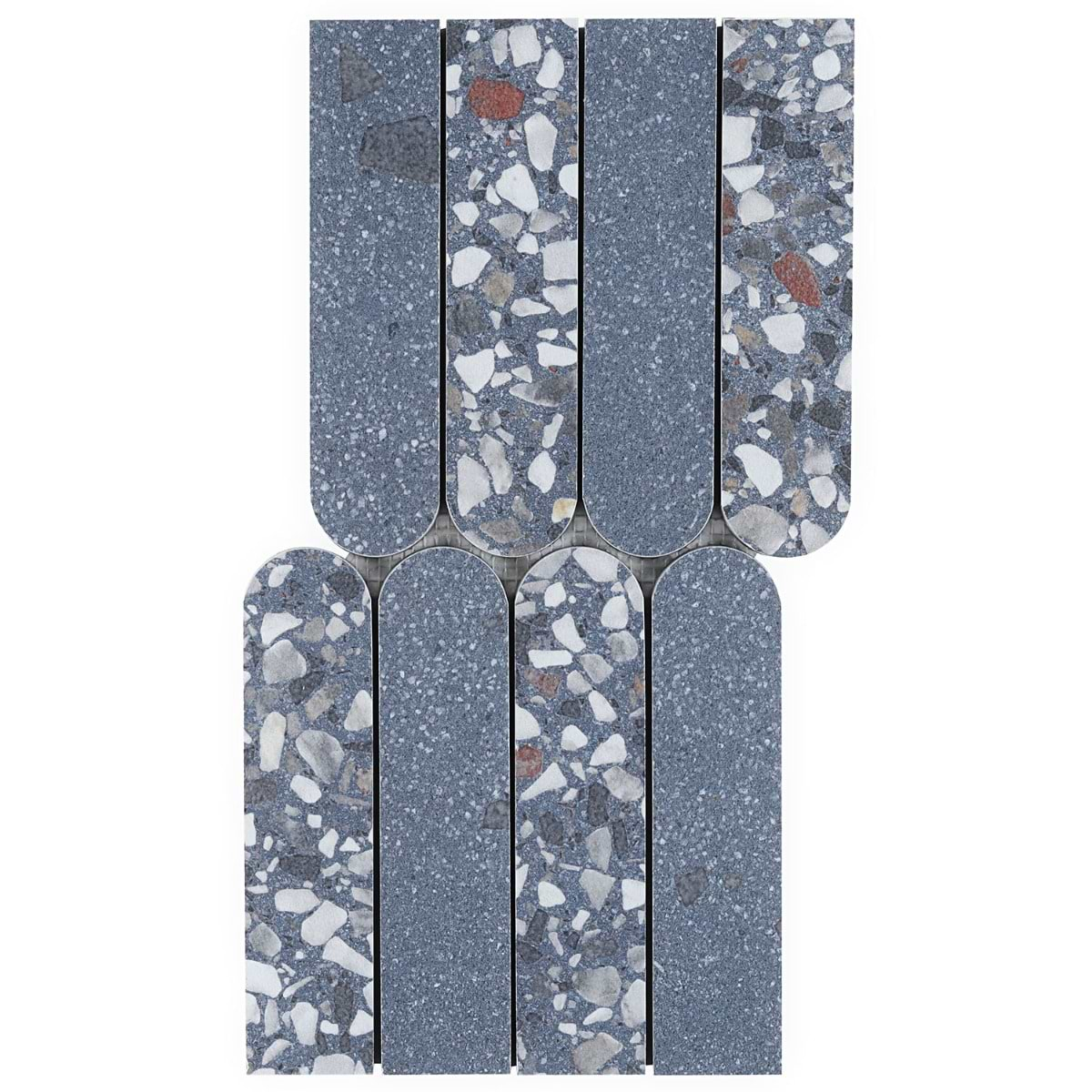 Kobe Fin Ocean Blue 2x8 Terrazzo Look Matte Porcelain Mosaic Tile