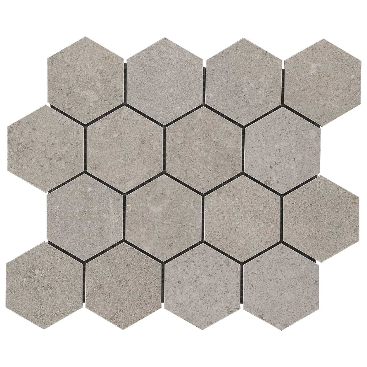 New Rock Fumo Light Gray 3" Hex Limestone Look Matte Porcelain Mosaic Tile