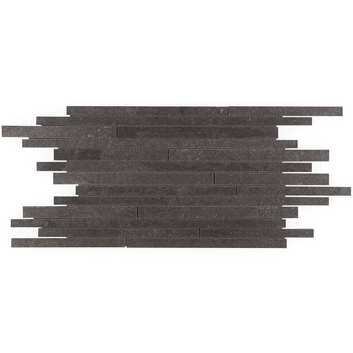 Acadia Thin Strip Charcoal Black Limestone Look Matte Porcelain Mosaic Tile