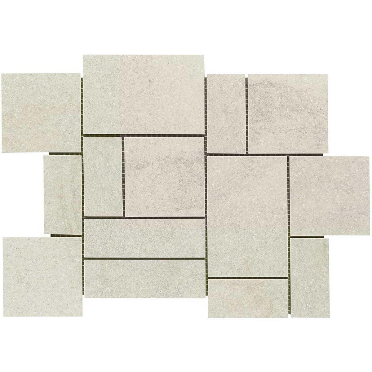 Acadia French Pattern Warm Linen White Limestone Look Matte Porcelain Mosaic Tile