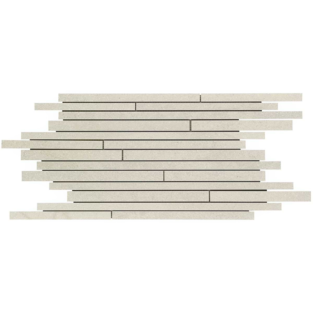 Acadia Thin Strip Warm Linen White Limestone Look Matte Porcelain Mosaic Tile