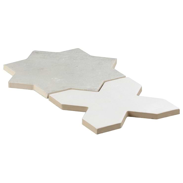 Not for Sale-Parma Dove Gray Matte Star and White Matte Cross 6" Terracotta Look Porcelain Tile