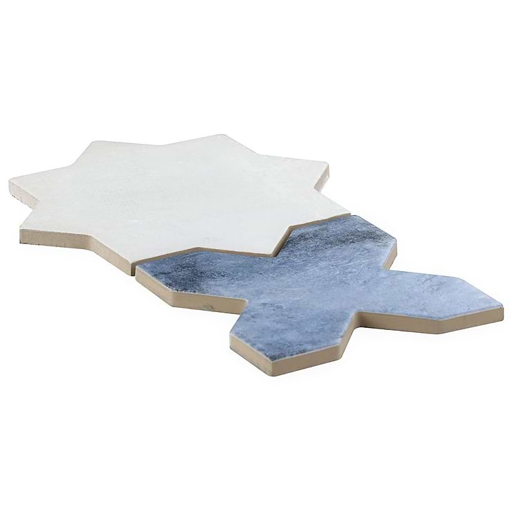 Not for Sale-Parma White Matte Star and Denim Blue Matte Cross 6" Terracotta Look Porcelain Tile