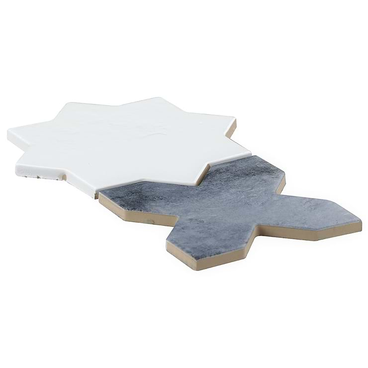 Not for Sale-Parma White Polished Star and Denim Blue Matte Cross 6" Terracotta Look Porcelain Tile