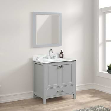 Athena  30'' Gray Vanity And Marble Counter