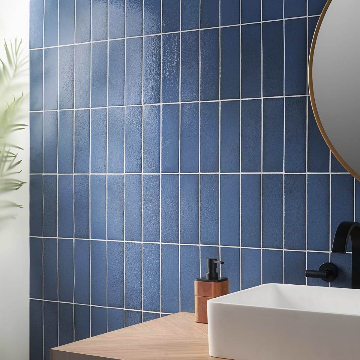 Color One Steel Blue 2x8 Glossy Lava Stone Subway Tile