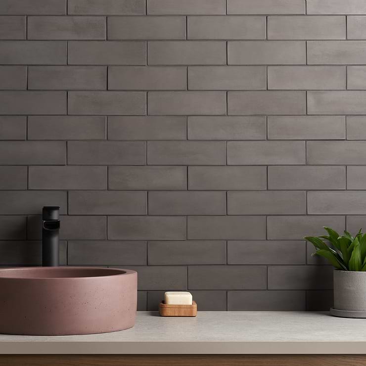 Color One Charcoal Gray 2x8 Matte Cement Tile | Tilebar.com