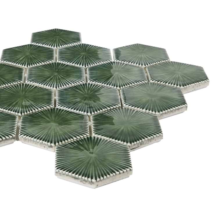 Nabi Deep Emerald Green 3" Hexagon Polished Glass Mosaic Tile