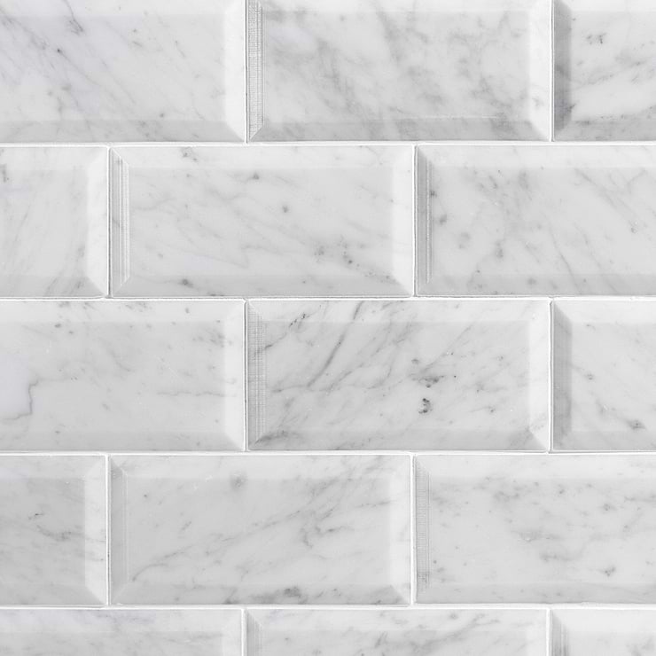 Carrara White 3x6 Beveled Polished Marble Subway Tile