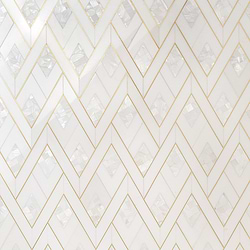 Zeta Pearl White Polished Marble- Pearl and Brass Waterjet Mosaic Tile