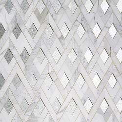 Zeta Mirror Silver Polished Marble, Antique Mirror and Brass Waterjet Mosaic Tile
