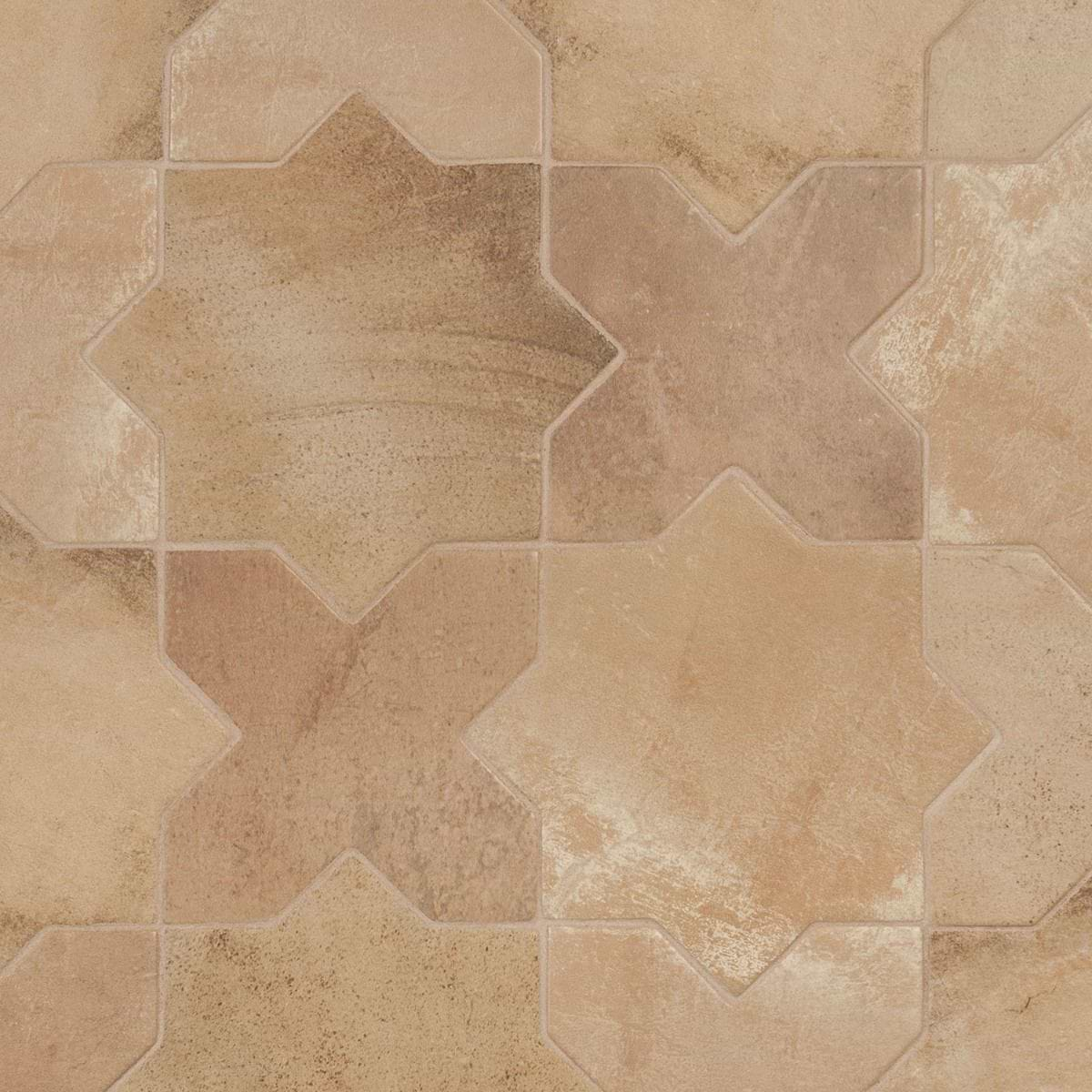 Parma Cotto Brown Matte Star and Cotto Brown Matte Cross 6" Terracotta Look Porcelain Tile