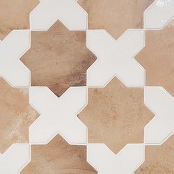 Parma Cotto Brown Matte Star and White Polished Cross 6" Terracotta Look Porcelain Tile