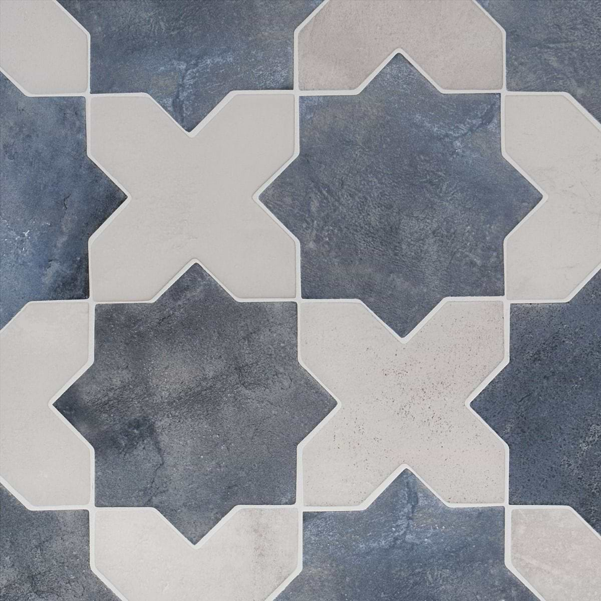 Parma Denim Blue Matte Star and White Matte Cross 6" Terracotta Look Porcelain Tile