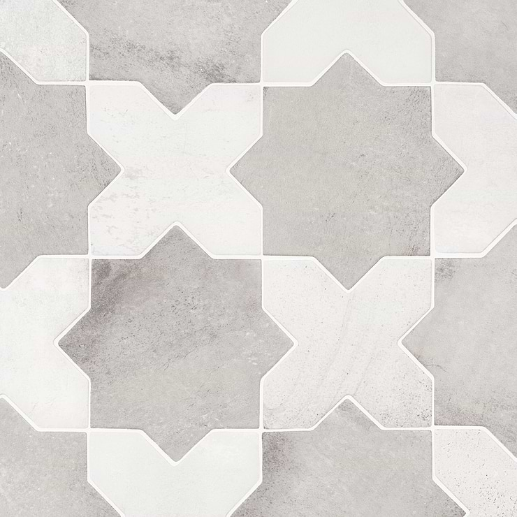 Not for Sale-Parma Dove Gray Matte Star and White Matte Cross 6" Terracotta Look Porcelain Tile