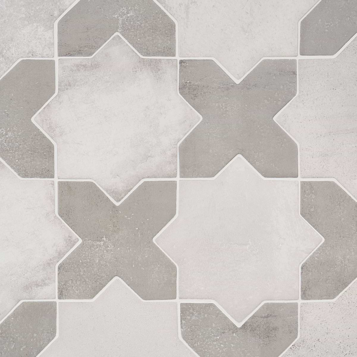 Parma White Matte Star and Dove Gray Matte Cross 6" Terracotta Look Porcelain Tile