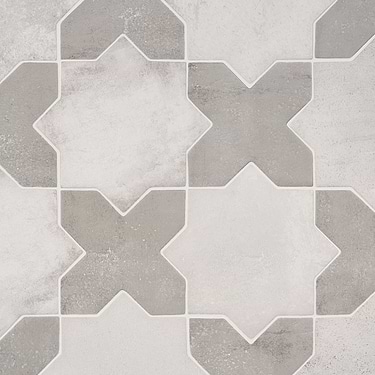 Parma White Matte Star and Dove Gray Matte Cross 6" Terracotta Look Porcelain Tile
