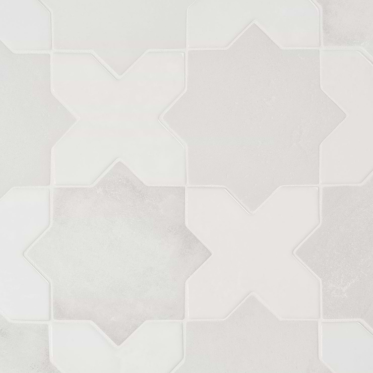 Not for Sale-Parma White Matte Star and White Polished Cross 6" Terracotta Look Porcelain Tile