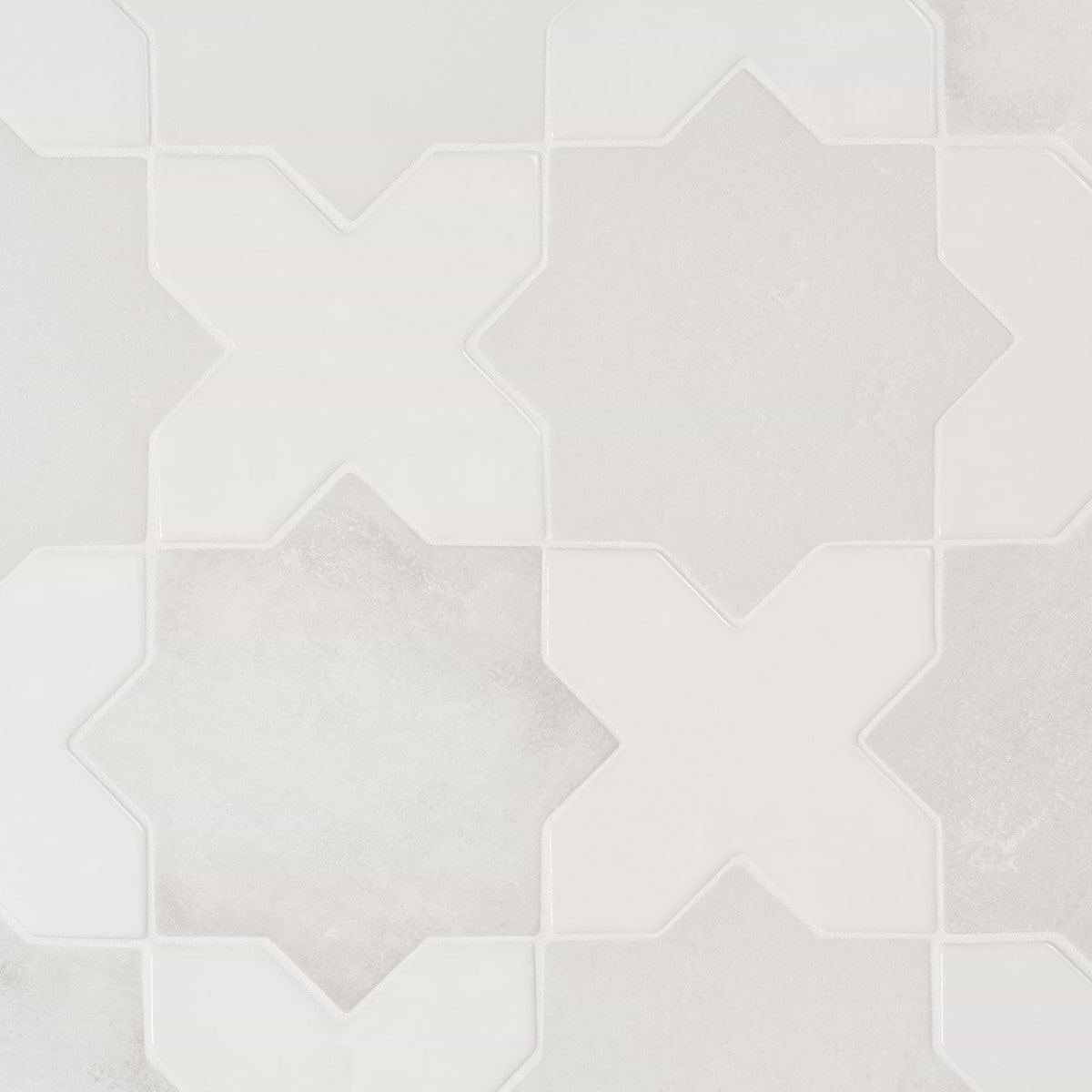 Parma White Matte Star and White Polished Cross 6" Terracotta Look Porcelain Tile