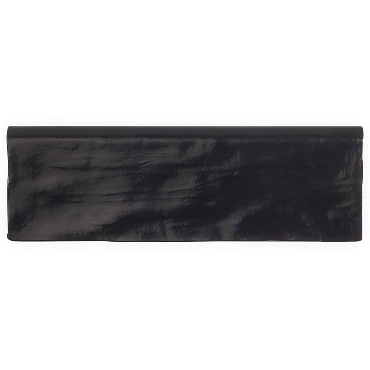 Montauk Jet Black 2x8 Mixed Finish Ceramic Bullnose