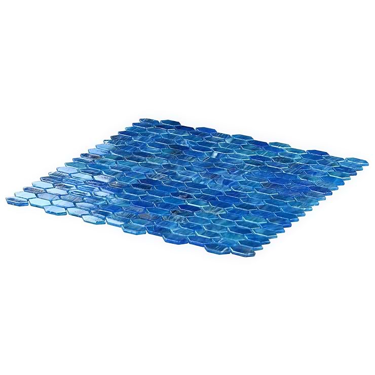 Flicker Iridescent Marine Blue 1/4" x 1" Polished Glass Mosaic Tile