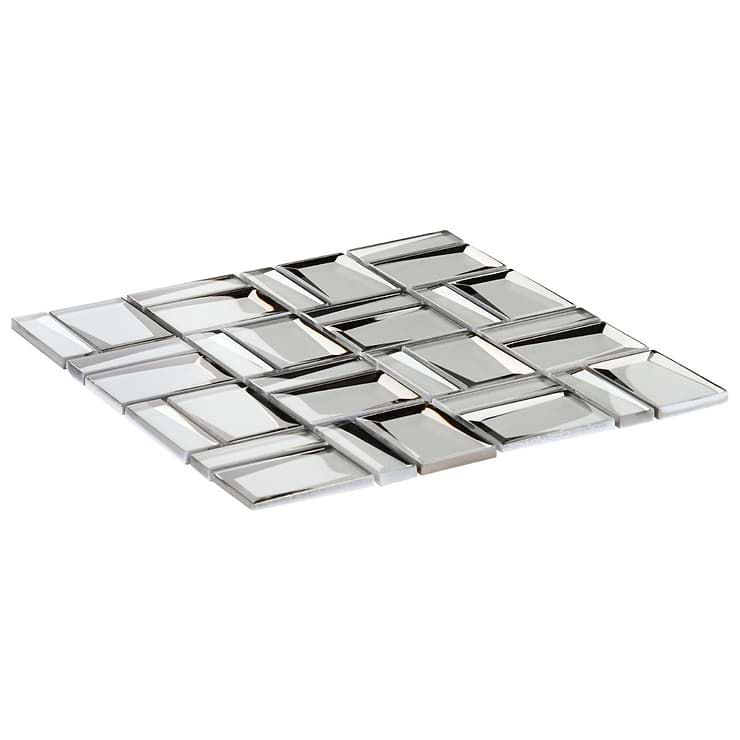 Rumi French Silver Polished Mirrored Glass Mosaic Tile