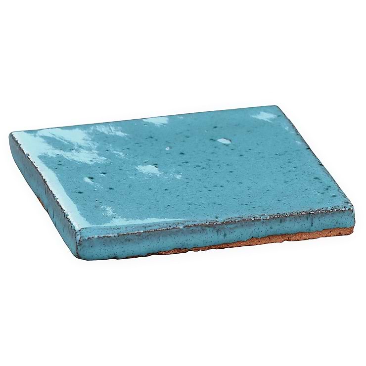Emery Blue 4x4 Square Handmade Crackled Terracotta Tile