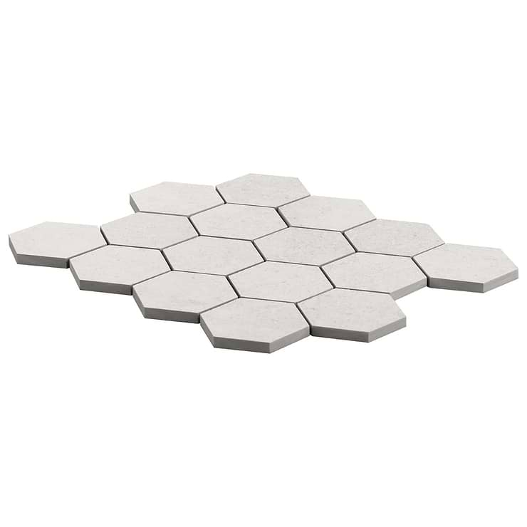 New Rock Perla White 3" Hex Limestone Look Matte Porcelain Mosaic Tile