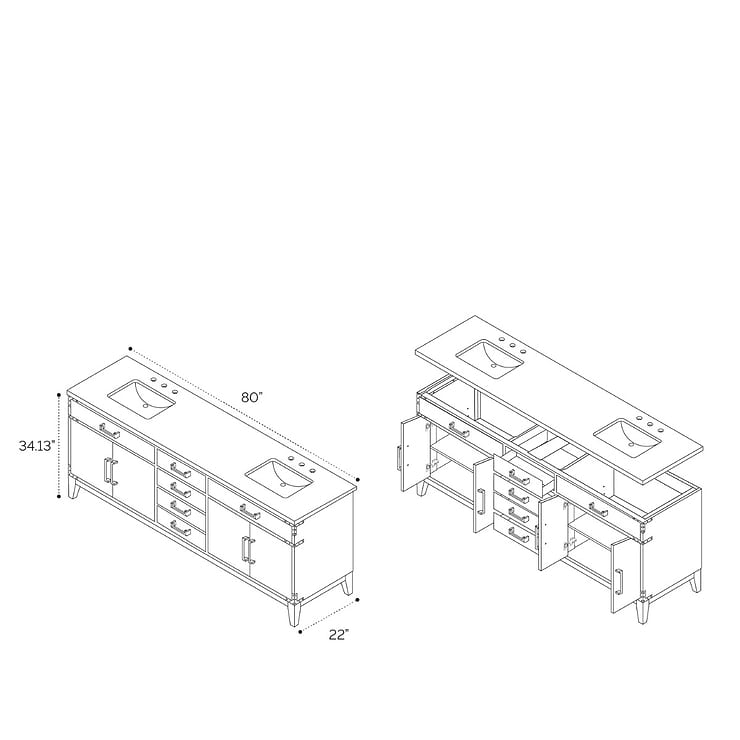 Aiden Brown Oak 80" Single Vanity without Top