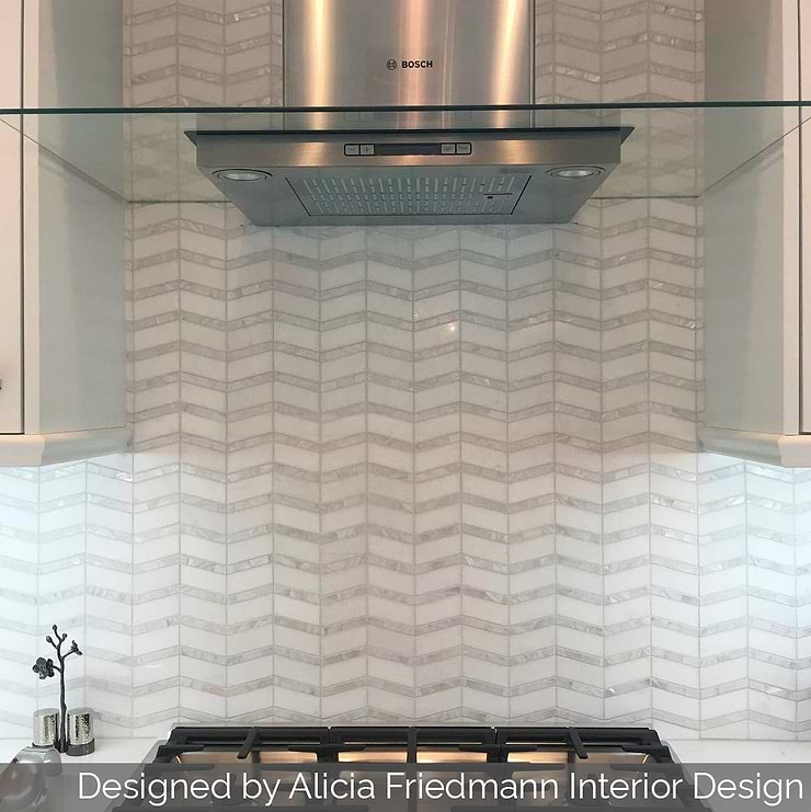 Alerion Thassos Marble and Mother of Pearl Chevron Polished Mosaic Tile