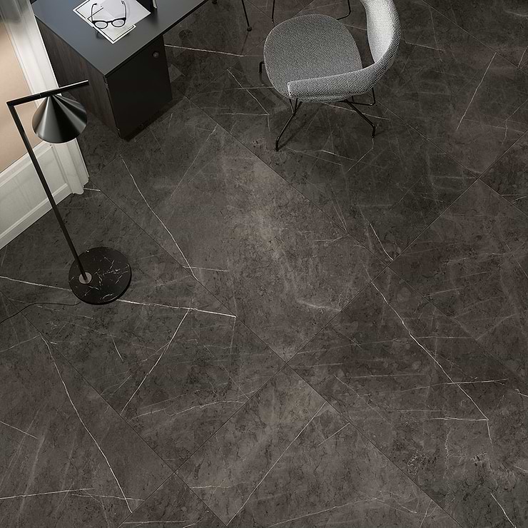 Marble Tech Amani Grey 12x24 Polished Marble Look Porcelain Tile 