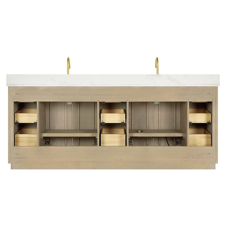 Florencia Blonde Oak 84" Double Vanity with Pacific White Quartz Top