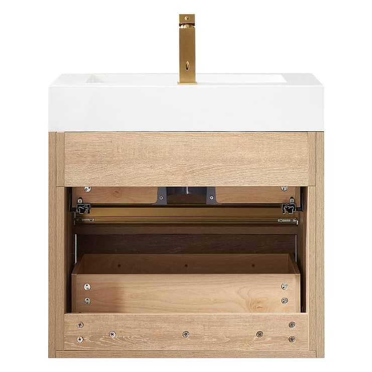 Serrano Blonde Oak 24" Single Floating Vanity with White Integrated Top