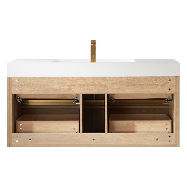 Serrano Blonde Oak 48" Single Floating Vanity with White Integrated Top