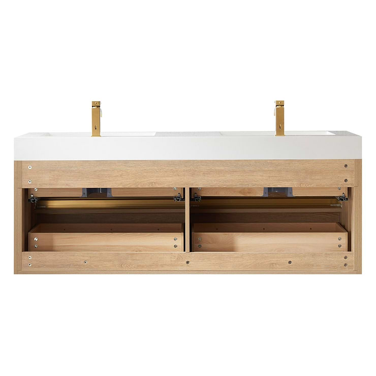 Serrano Blonde Oak 60" Double Floating Vanity with White Integrated Top