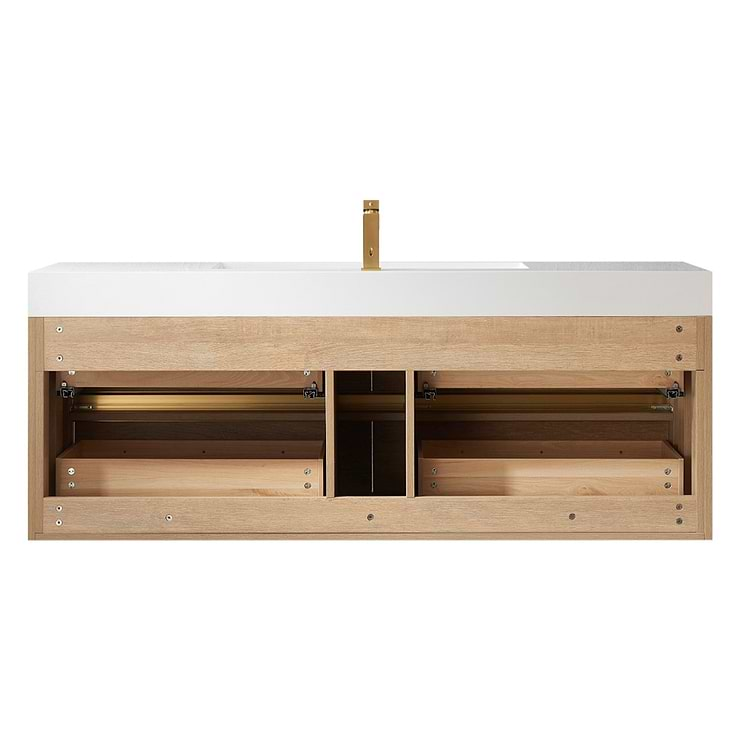 Serrano Blonde Oak 60" Single Floating Vanity with White Integrated Top