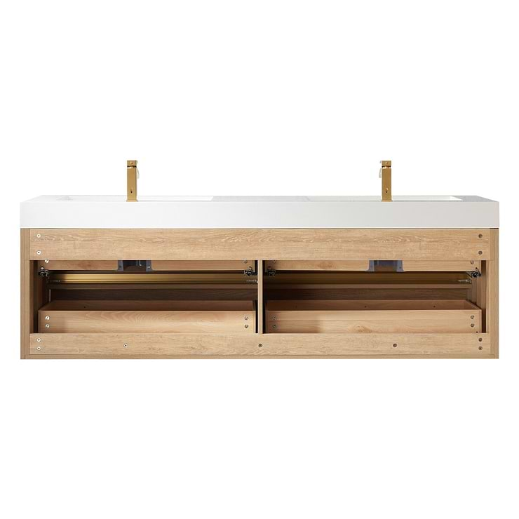 Serrano Blonde Oak 72" Double Floating Vanity with White Integrated Top