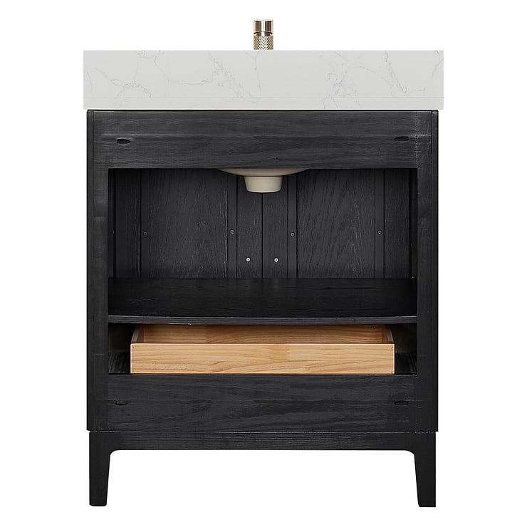 Kaitlin Black Oak 30" Single Vanity with White Composite Stone Top