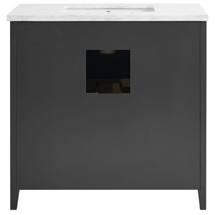 Iconic 36" Black and Gold Vanity with Carrara Marble Top and Ceramic Basin