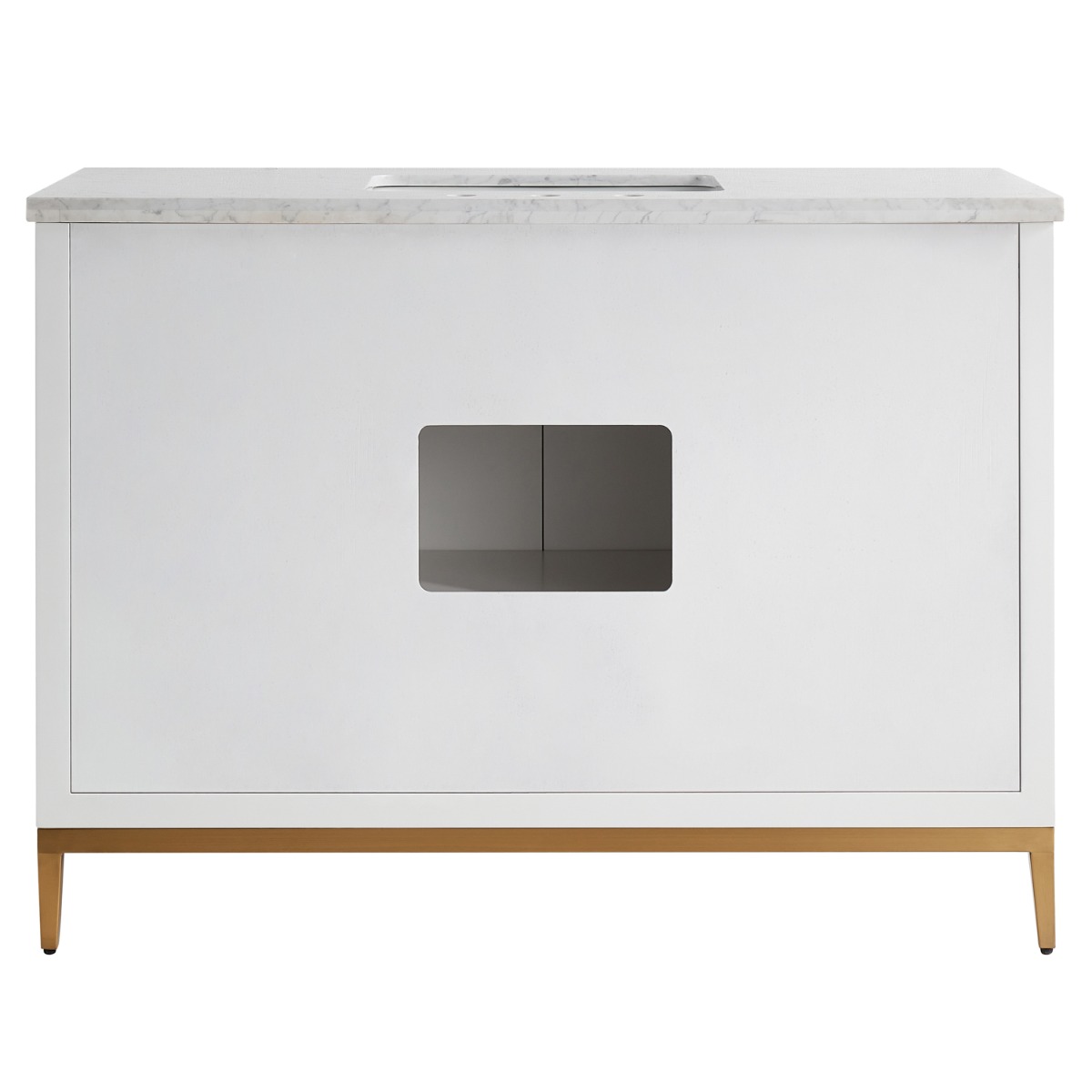 Bungalow White and Gold 48" Single Vanity with Carrara Marble Top