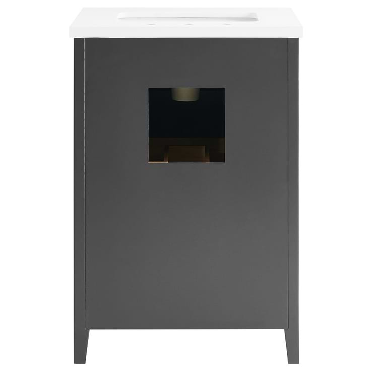 Iconic 24" Black and Gold Vanity with Pure White Quartz Top and Ceramic Basin