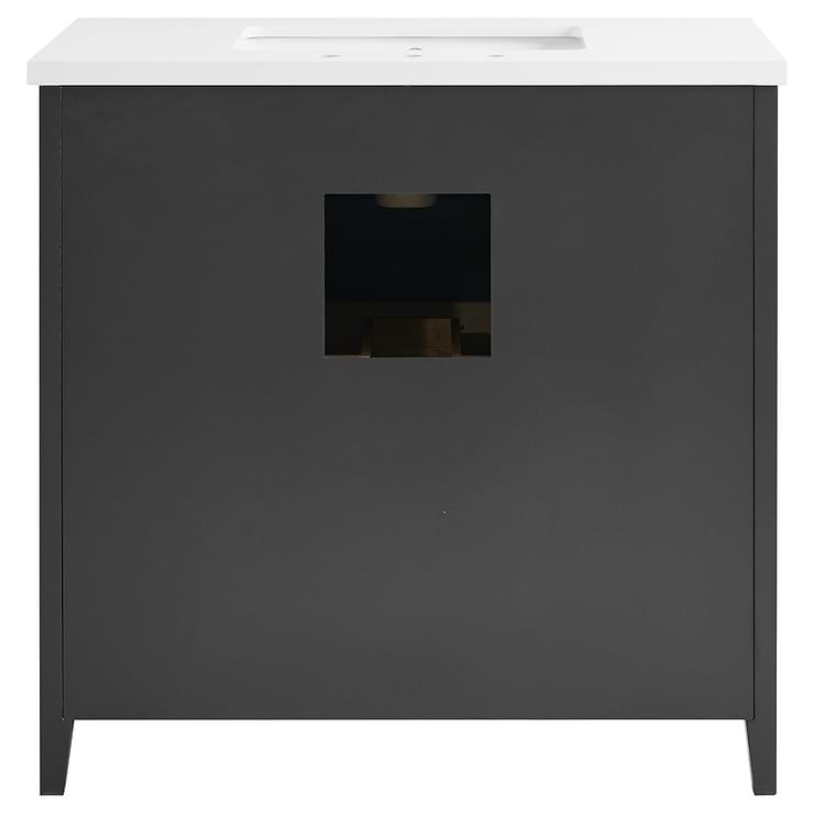 Iconic 36" Black and Gold Vanity with Pure White Quartz Top and Ceramic Basin